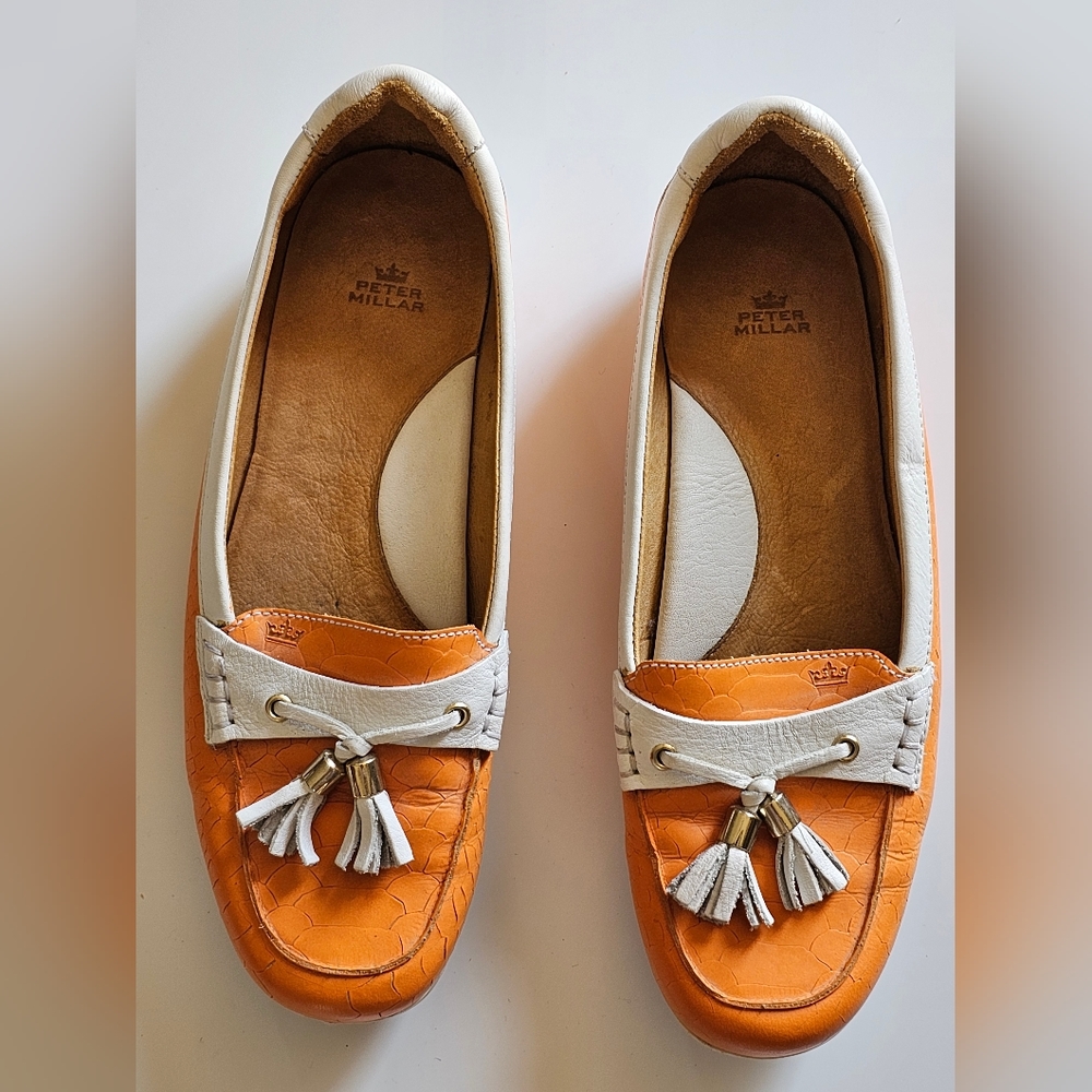 Peter Millar Women’s  Orange & White Leather Golf Loafers Size 8.5